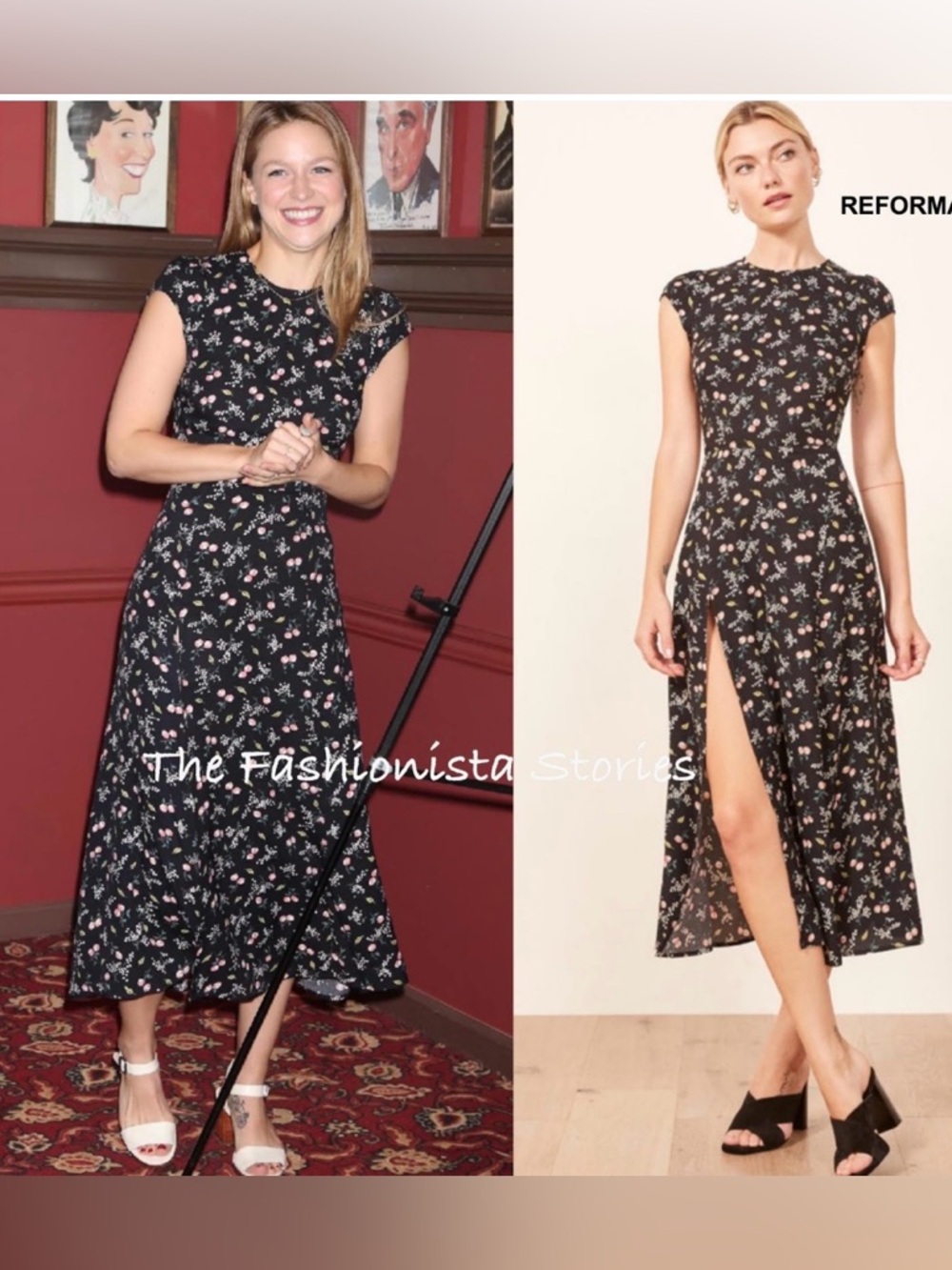 Reformation Gavin Dress Sasha Floral High Slit Cut Out Back Midi Black 4 - Picture 5 of 16